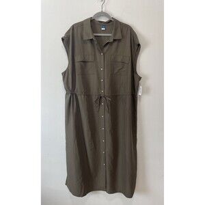 Old Navy Short Sleeve Double Pocket Green Waist Defined Dress-2XL NWT Midi